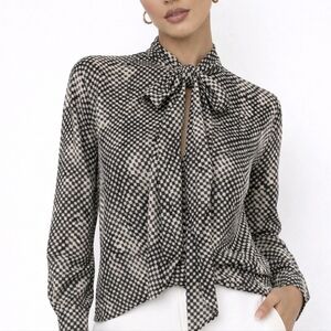 Luca Luca Italy Blouse 100% Silk Black Ivory Size 40 (S)